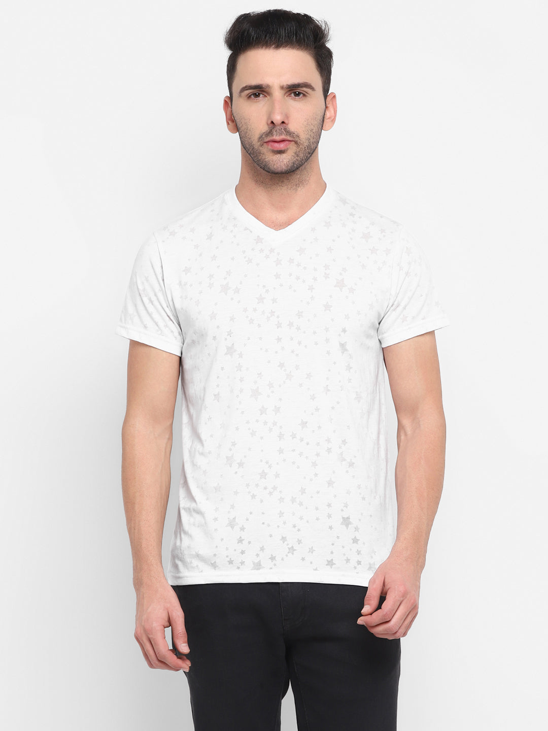 Men's V-Neck T-Shirt Burntout Fabric - Off White