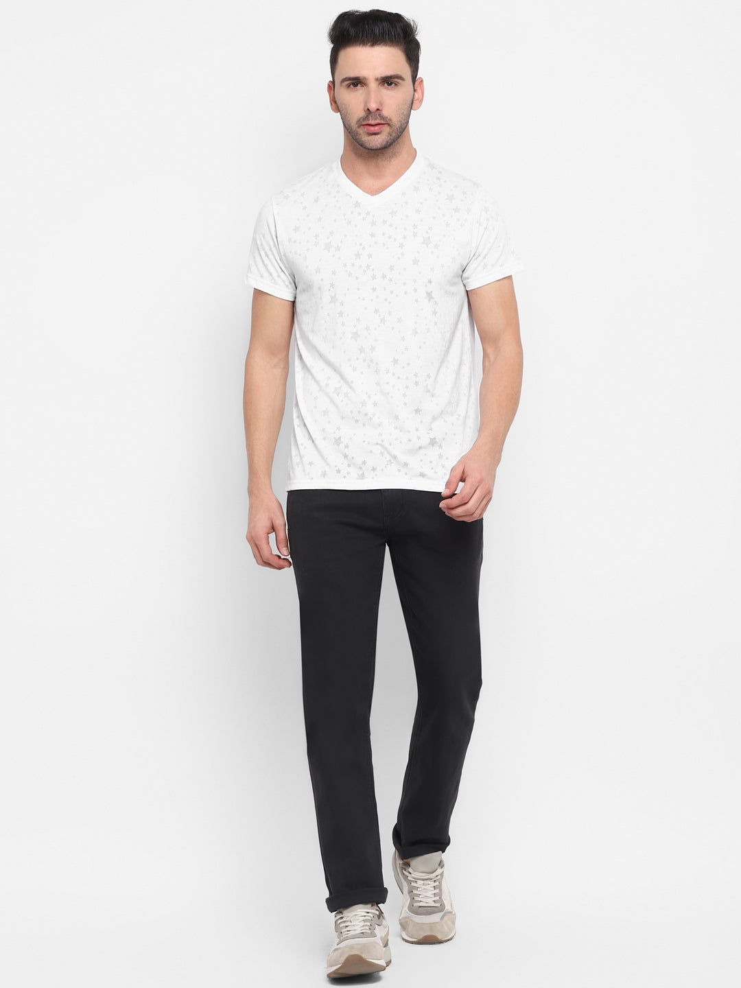 Men's V-Neck T-Shirt Burntout Fabric - Off White (NO EXCHANGE NO RETURN)