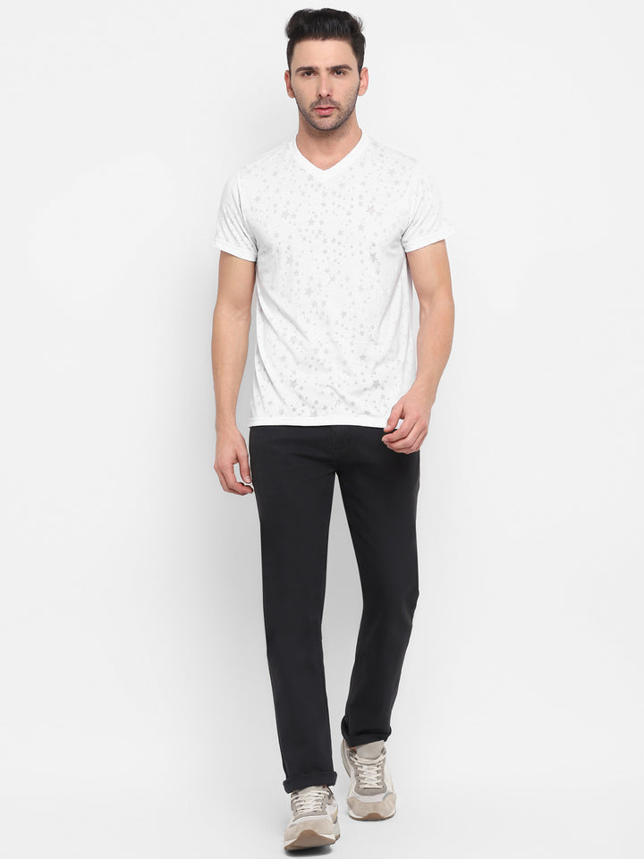 Men's V-Neck T-Shirt Burntout Fabric - Off White