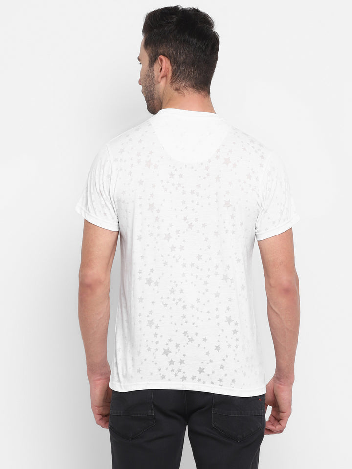 Men's V-Neck T-Shirt Burntout Fabric - Off White