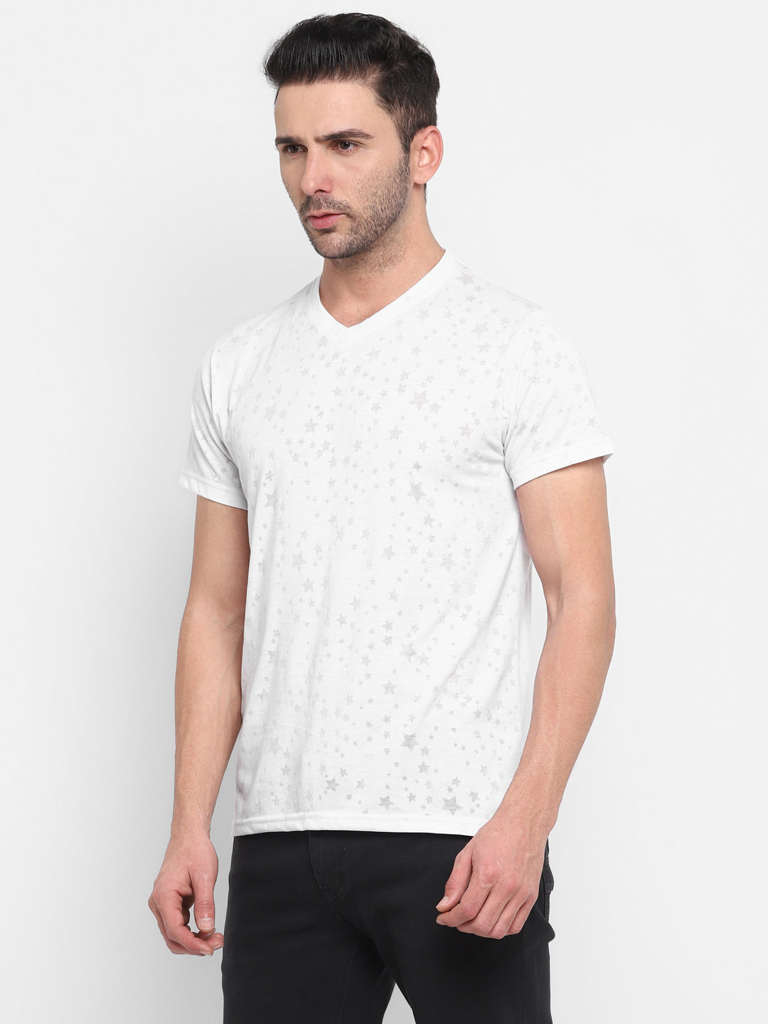 Men's V-Neck T-Shirt Burntout Fabric - Off White (NO EXCHANGE NO RETURN)