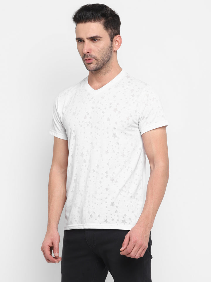 Men's V-Neck T-Shirt Burntout Fabric - Off White