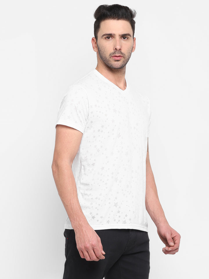 Men's V-Neck T-Shirt Burntout Fabric - Off White