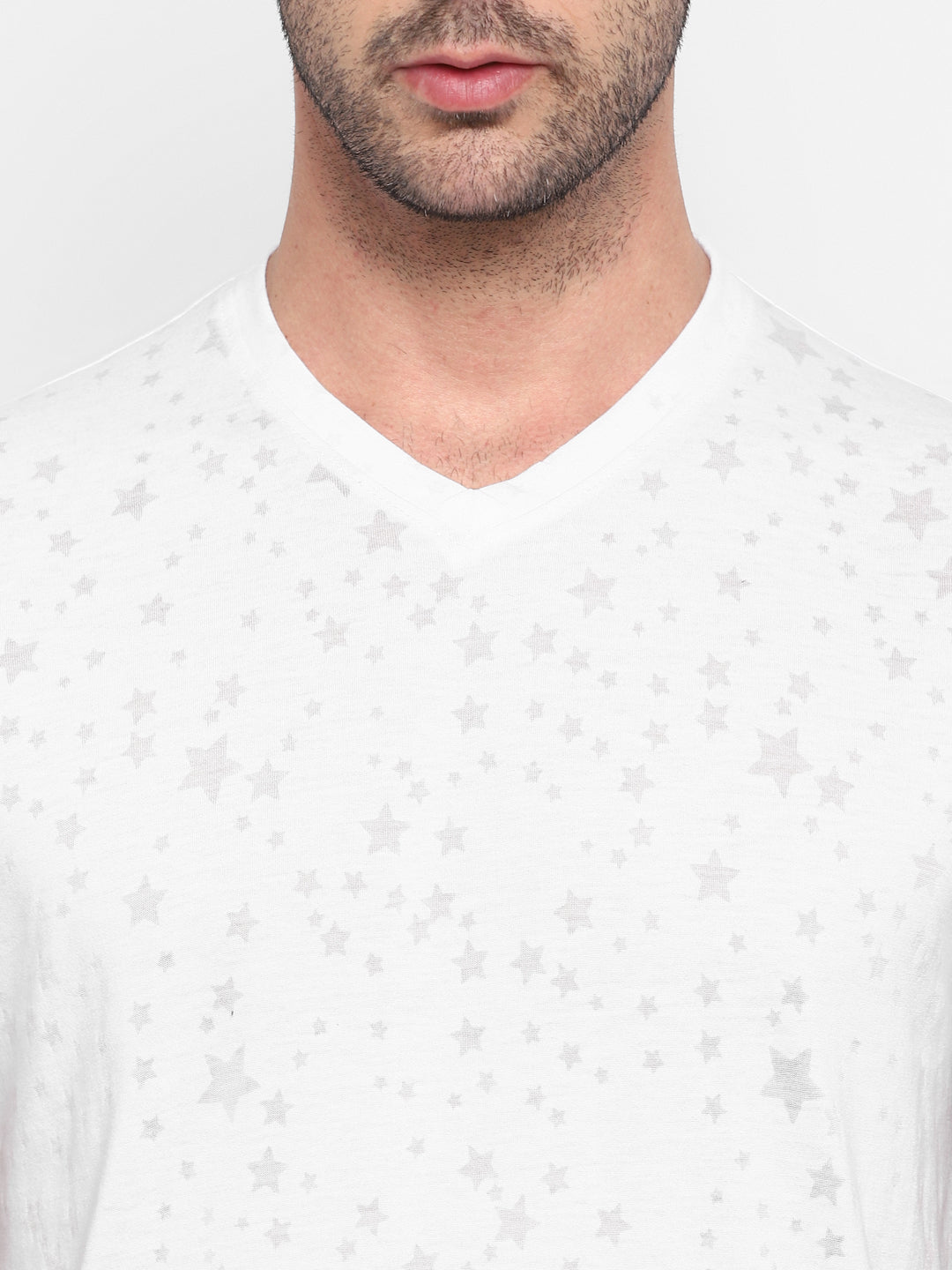 Men's V-Neck T-Shirt Burntout Fabric - Off White (NO EXCHANGE NO RETURN)