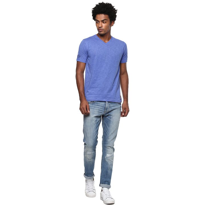 Cotton Men's V Neck T-Shirt - Blue (Clearance - No Exchange No Return)