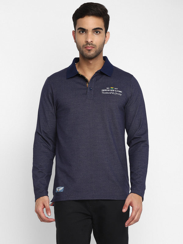 Polo Collar Full Sleeves T-Shirt for Men - Indigo Blue