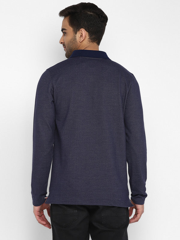 Polo Collar Full Sleeves T-Shirt for Men - Indigo Blue
