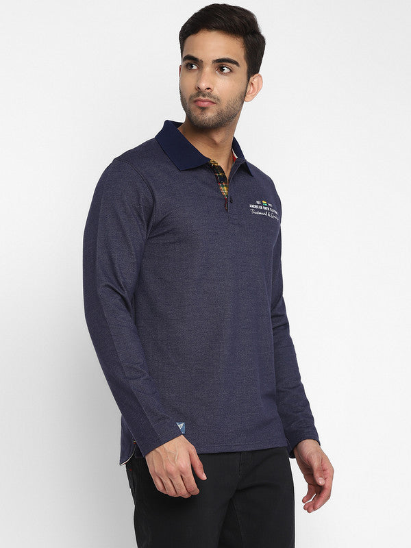 Polo Collar Full Sleeves T-Shirt for Men - Indigo Blue