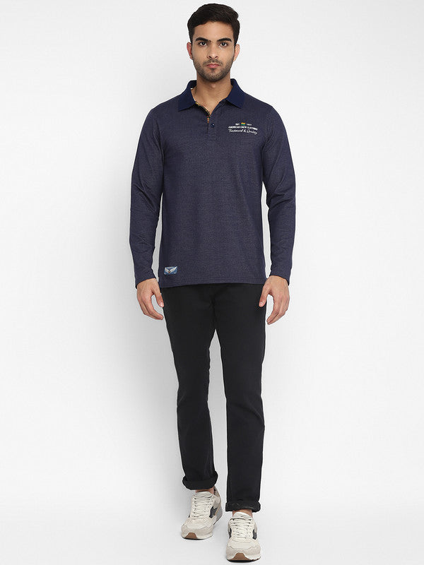 Polo Collar Full Sleeves T-Shirt for Men - Indigo Blue