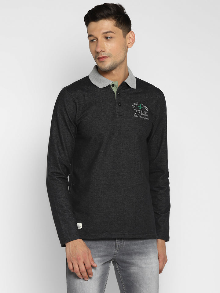 Men's Polo Collar Full Sleeves T-Shirt - Charcoal