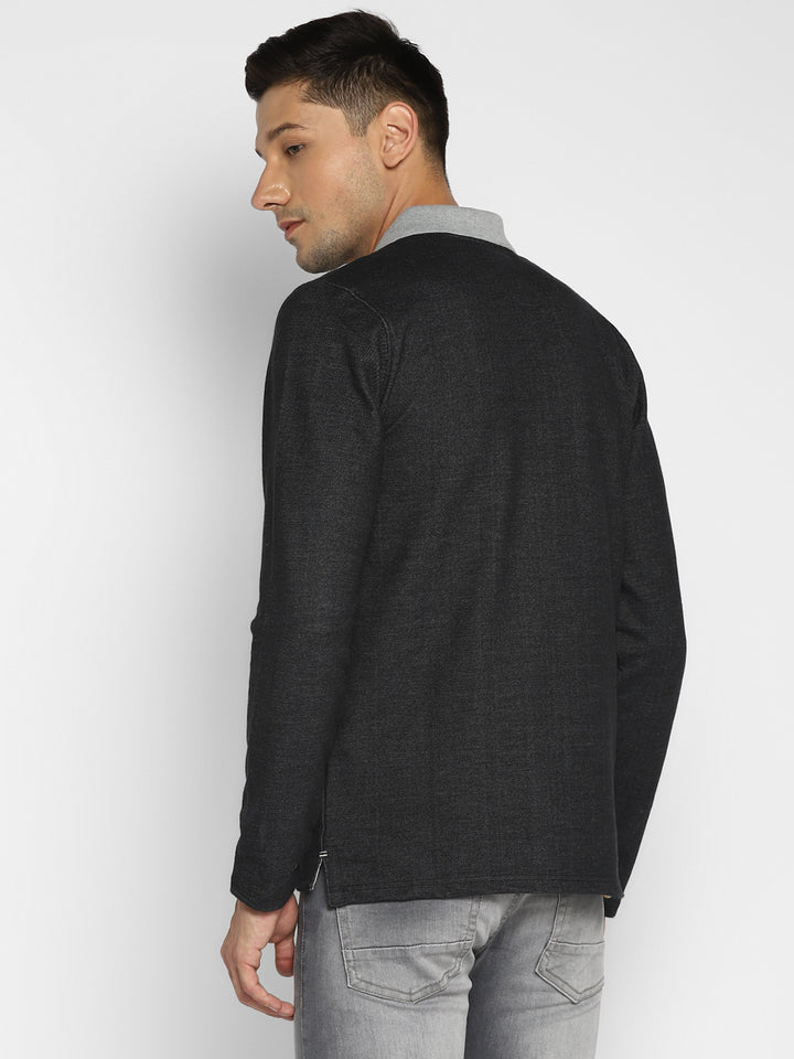Men's Polo Collar Full Sleeves T-Shirt - Charcoal