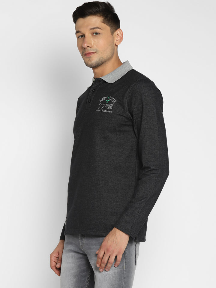 Men's Polo Collar Full Sleeves T-Shirt - Charcoal