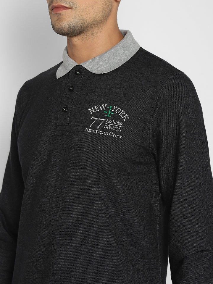 Men's Polo Collar Full Sleeves T-Shirt - Charcoal