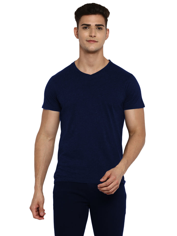 100% Cotton V-Neck T-Shirt for Men - Dark Navy Slub (NO EXCHANGE NO RETURN)