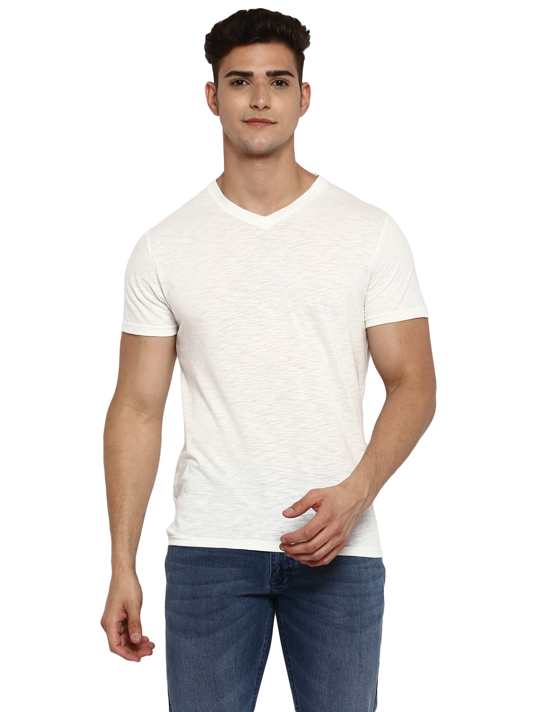 100% Cotton V-Neck T-Shirt for Men - Off White Slub (NO EXCHANGE NO RE ...