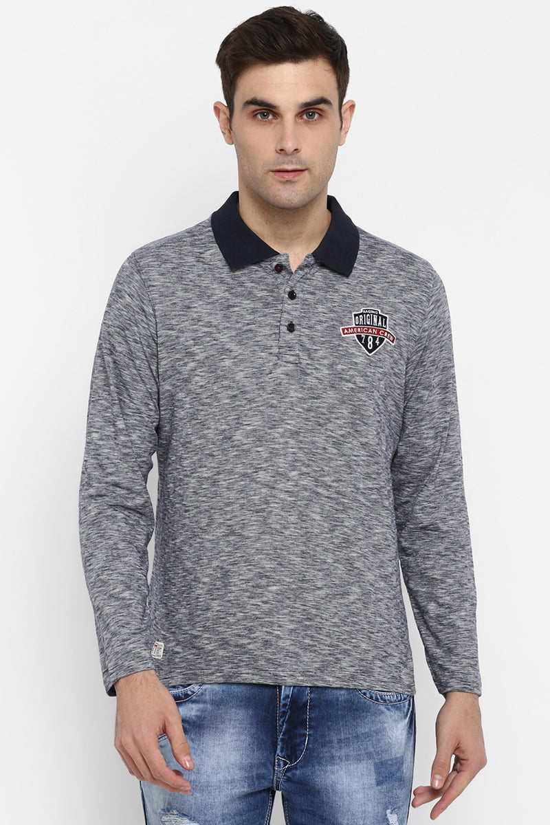 Men's Full Sleeves Polo Collar T-Shirt - Grey