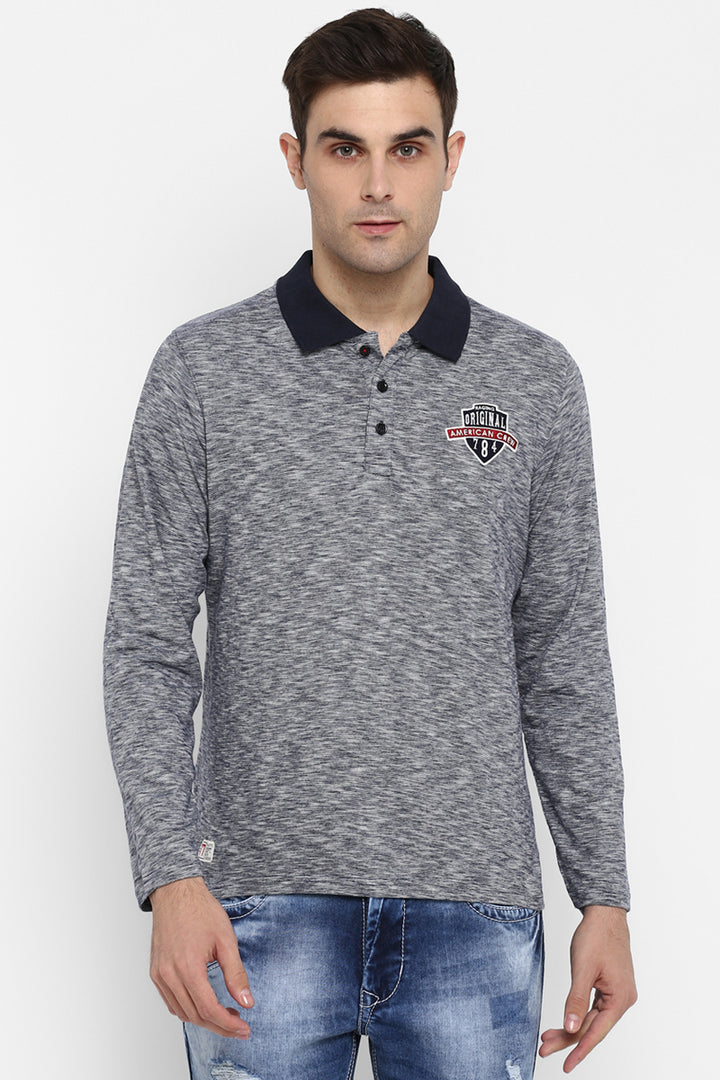 Men's Full Sleeves Polo Collar T-Shirt - Grey