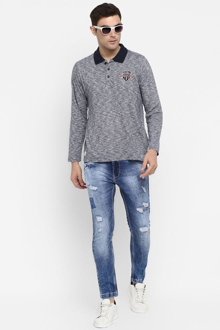 Men's Full Sleeves Polo Collar T-Shirt - Grey