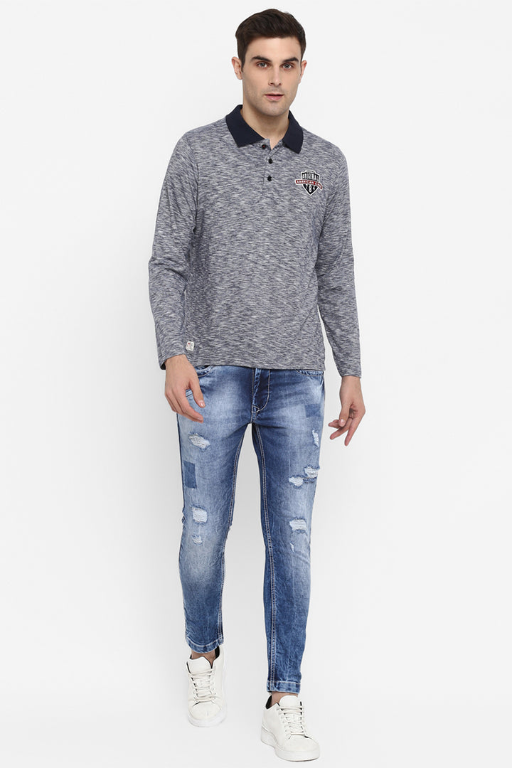 Men's Full Sleeves Polo Collar T-Shirt - Grey