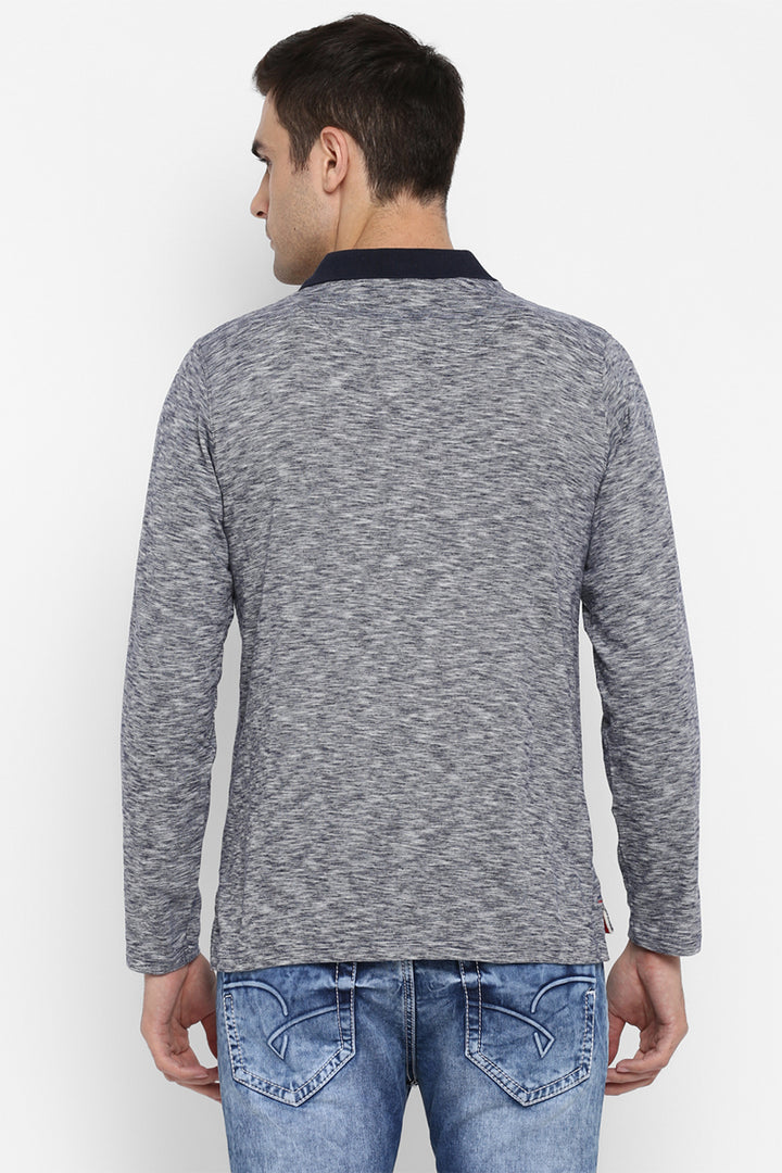 Men's Full Sleeves Polo Collar T-Shirt - Grey