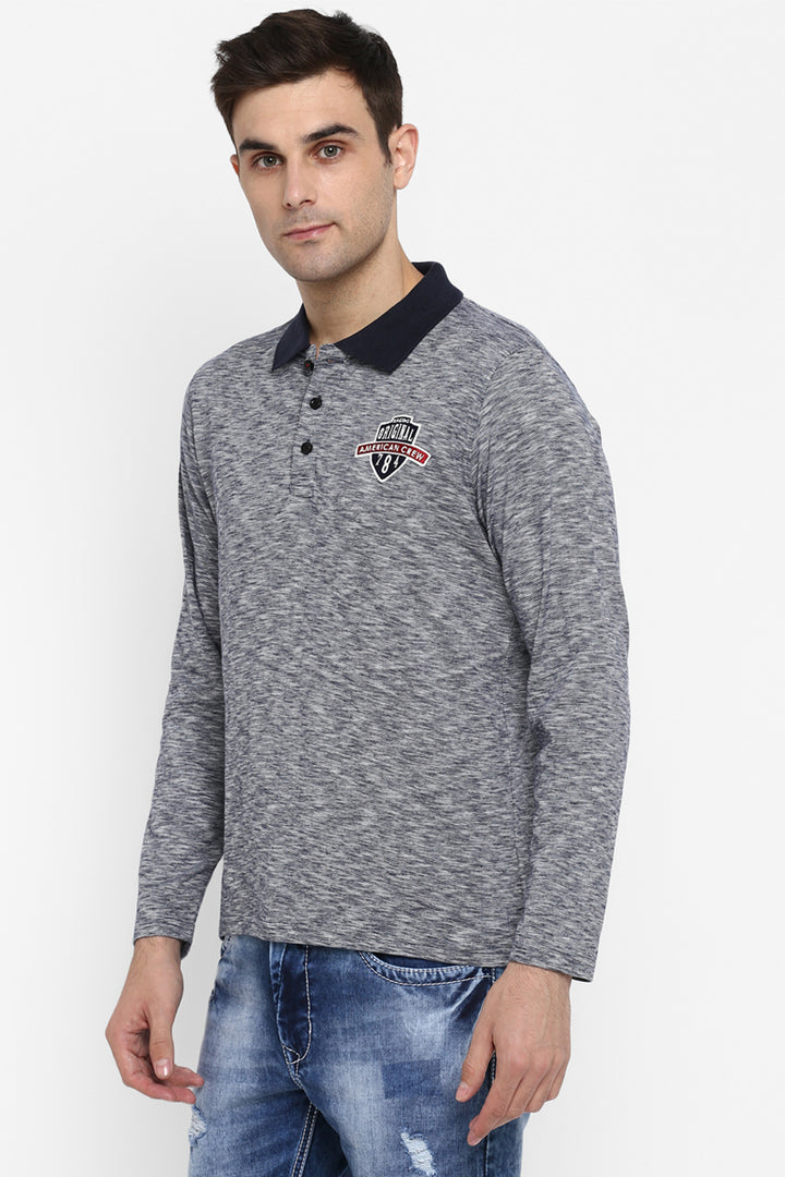 Men's Full Sleeves Polo Collar T-Shirt - Grey