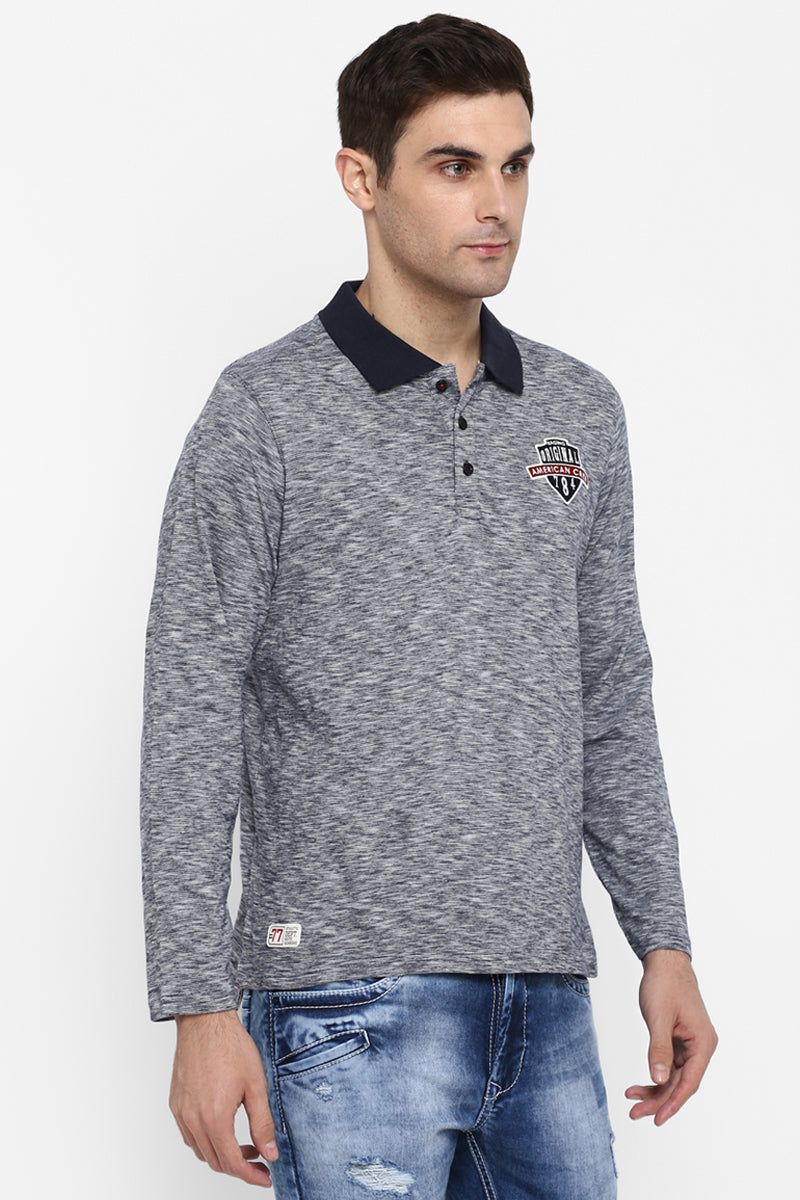 Men's Full Sleeves Polo Collar T-Shirt - Grey