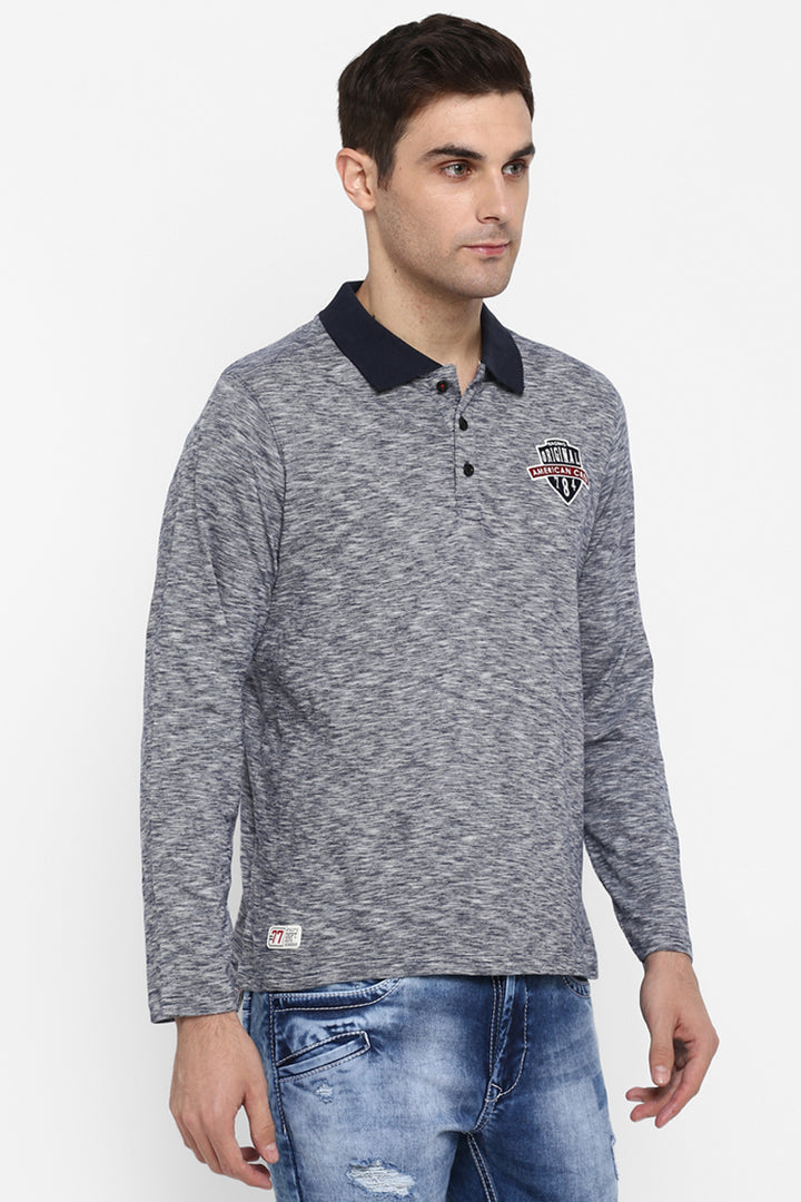 Men's Full Sleeves Polo Collar T-Shirt - Grey