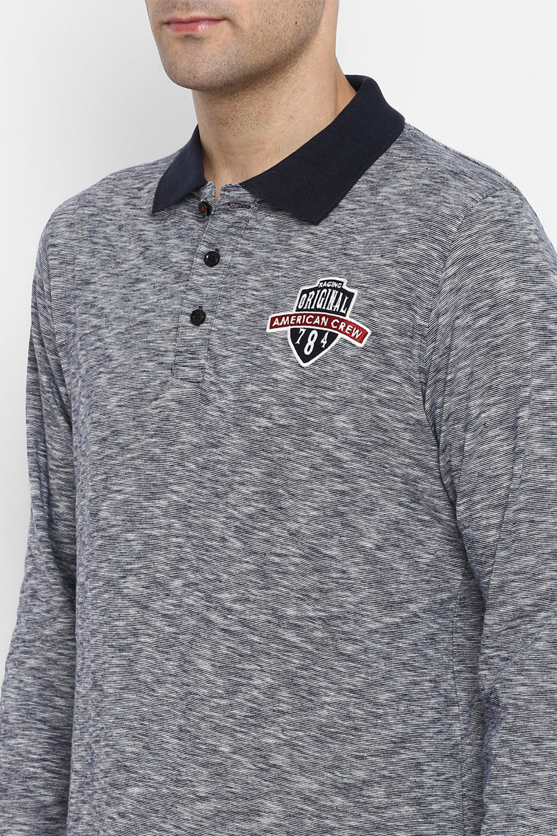 Men's Full Sleeves Polo Collar T-Shirt - Grey