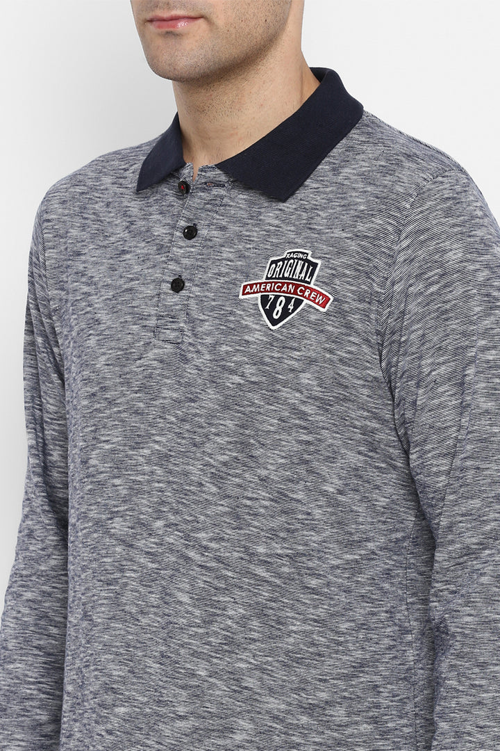 Men's Full Sleeves Polo Collar T-Shirt - Grey
