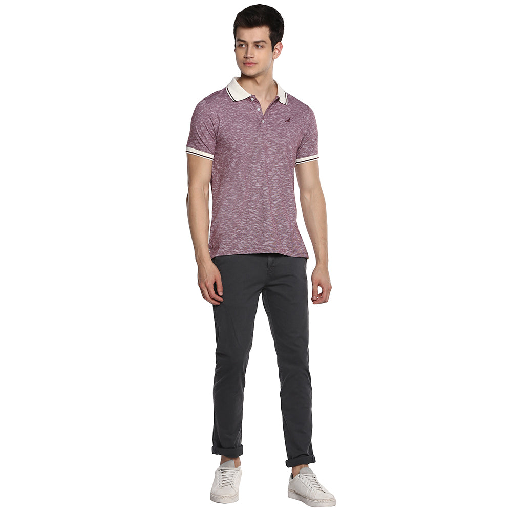 Men's Polo Collar T-Shirt - Purple & White