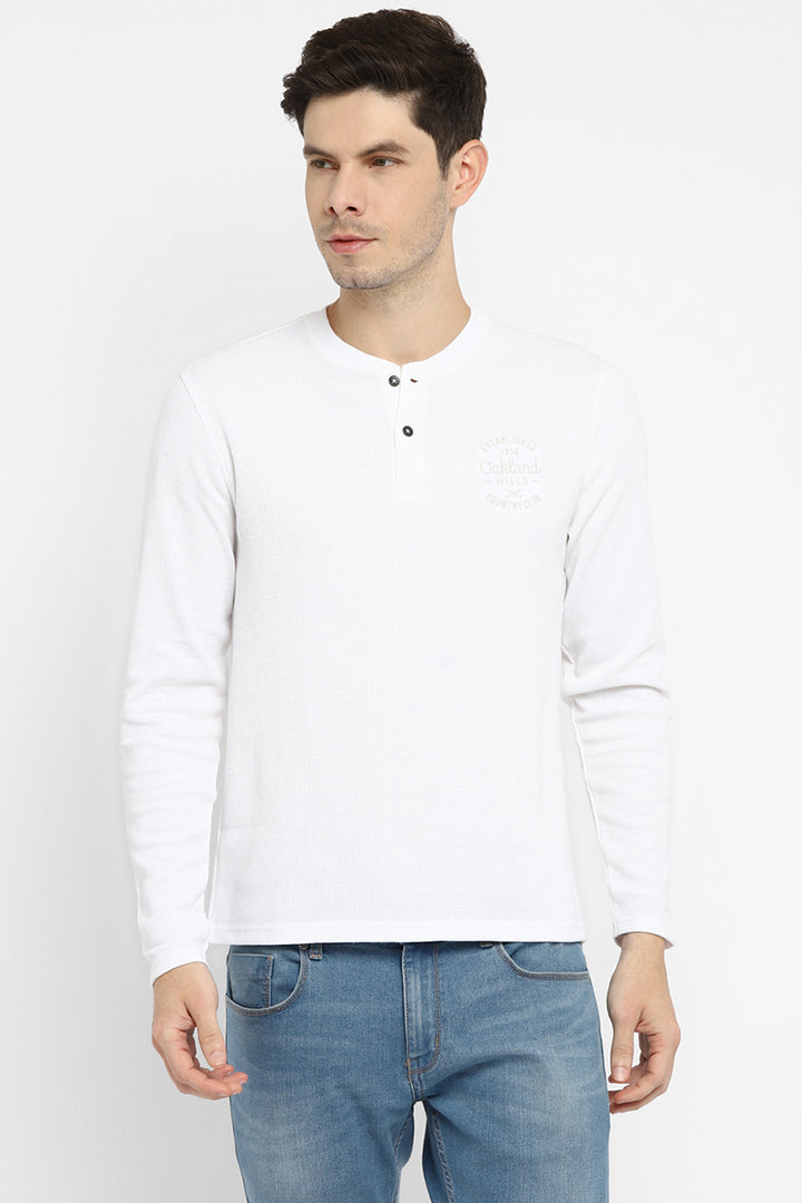 Cotton Poly Blend Henley Full Sleeves T-Shirt for Men - White (Clearance - No Exchange No Return)