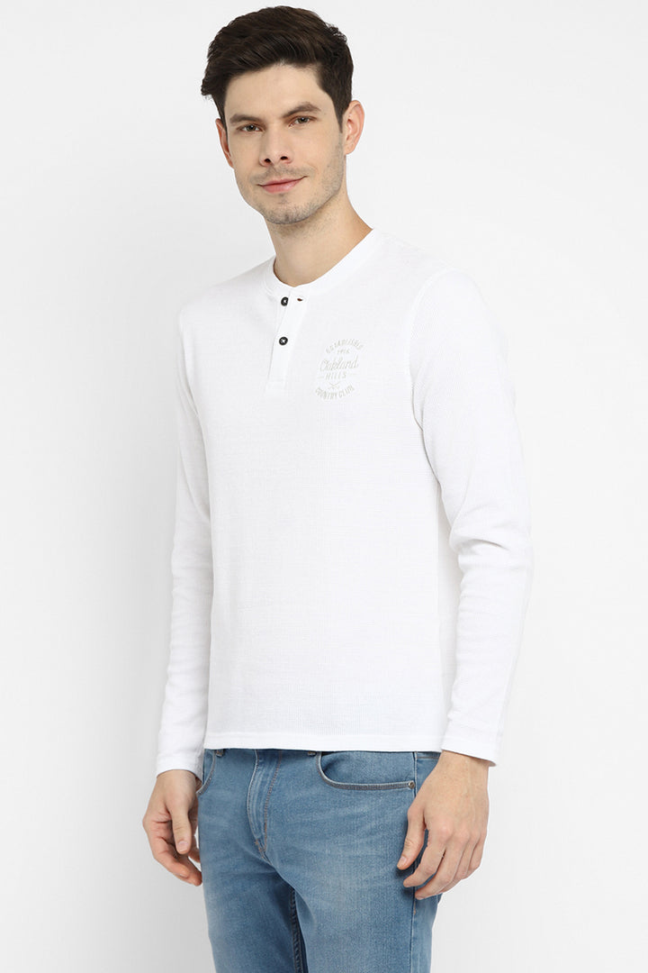 Cotton Poly Blend Henley Full Sleeves T-Shirt for Men - White (Clearance - No Exchange No Return)