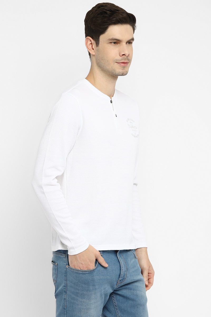 Cotton Poly Blend Henley Full Sleeves T-Shirt for Men - White (Clearance - No Exchange No Return)