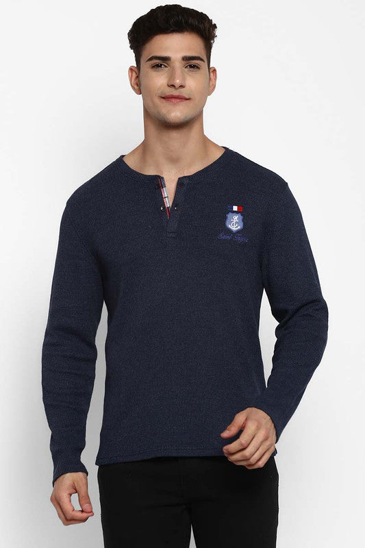 Henley Full Sleeves T-Shirt For Men - Navy Blue (Clearance - No Exchange No Return)