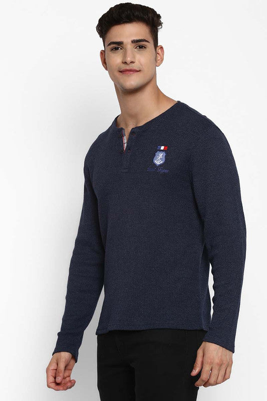 Henley Full Sleeves T-Shirt For Men - Navy Blue (Clearance - No Exchange No Return)