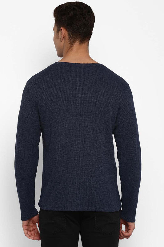 Henley Full Sleeves T-Shirt For Men - Navy Blue (Clearance - No Exchange No Return)