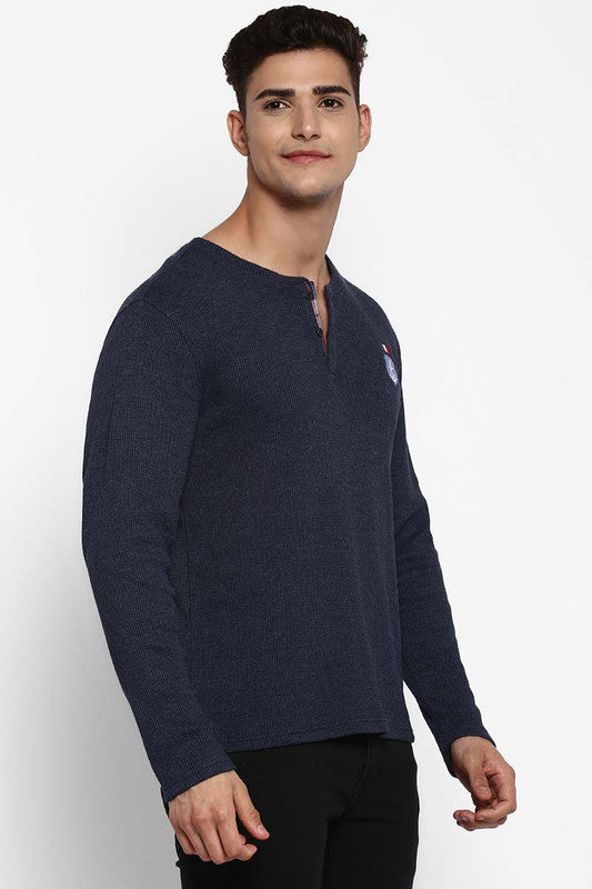 Henley Full Sleeves T-Shirt For Men - Navy Blue (Clearance - No Exchange No Return)