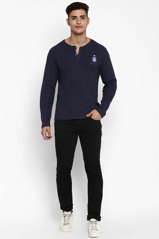 Henley Full Sleeves T-Shirt For Men - Navy Blue (Clearance - No Exchange No Return)