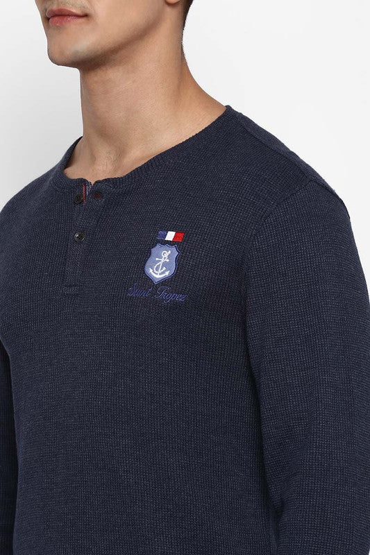Henley Full Sleeves T-Shirt For Men - Navy Blue (Clearance - No Exchange No Return)