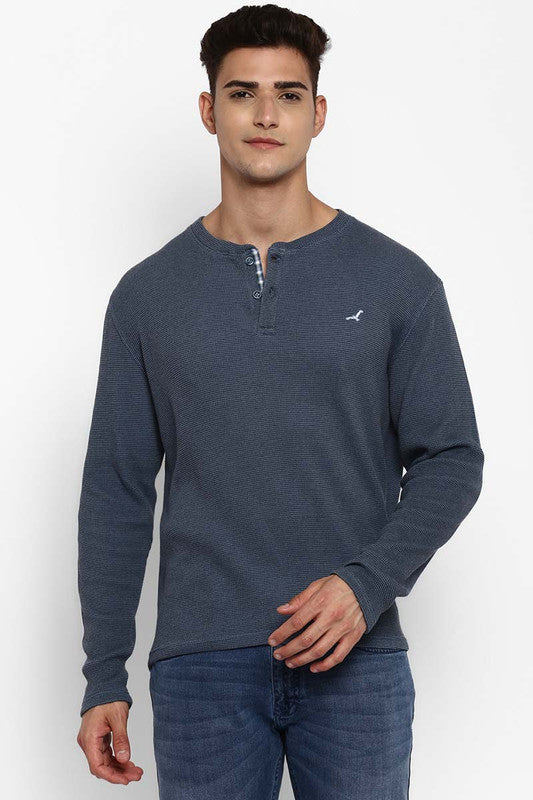 Henley Full Sleeves T-Shirt For Men (60% Cotton 40% Poly)- Teal (Clearance - No Exchange No Return)