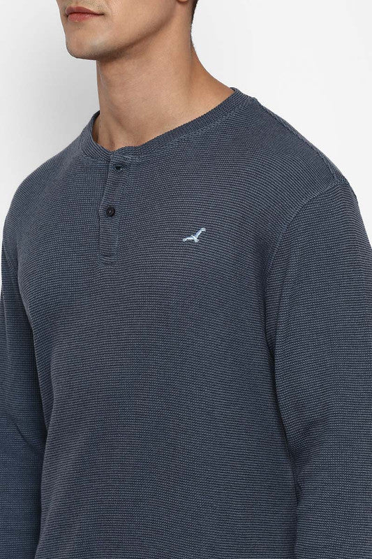 Henley Full Sleeves T-Shirt For Men (60% Cotton 40% Poly)- Teal (Clearance - No Exchange No Return)