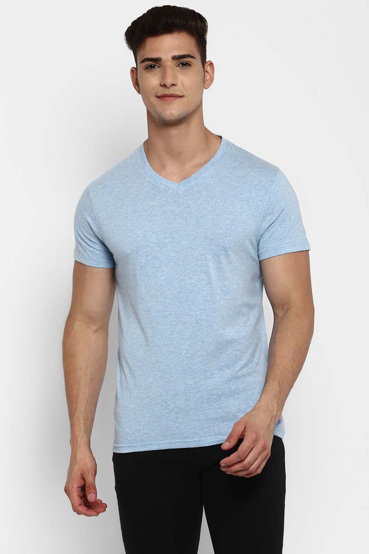 100% Cotton V-Neck Half Sleeves T-Shirt Combo Pack of 3 for Men - Navy, Sky Blue & Charcoal