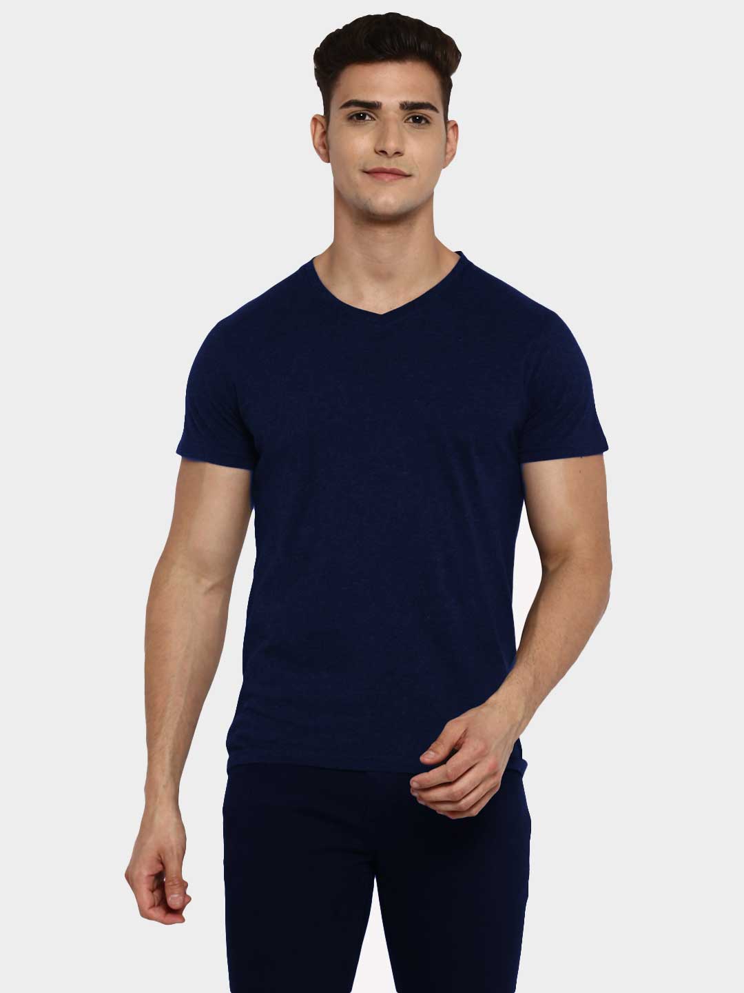 100% Cotton V-Neck Half Sleeves T-Shirt Combo Pack of 3 for Men - Navy, Sky Blue & Charcoal