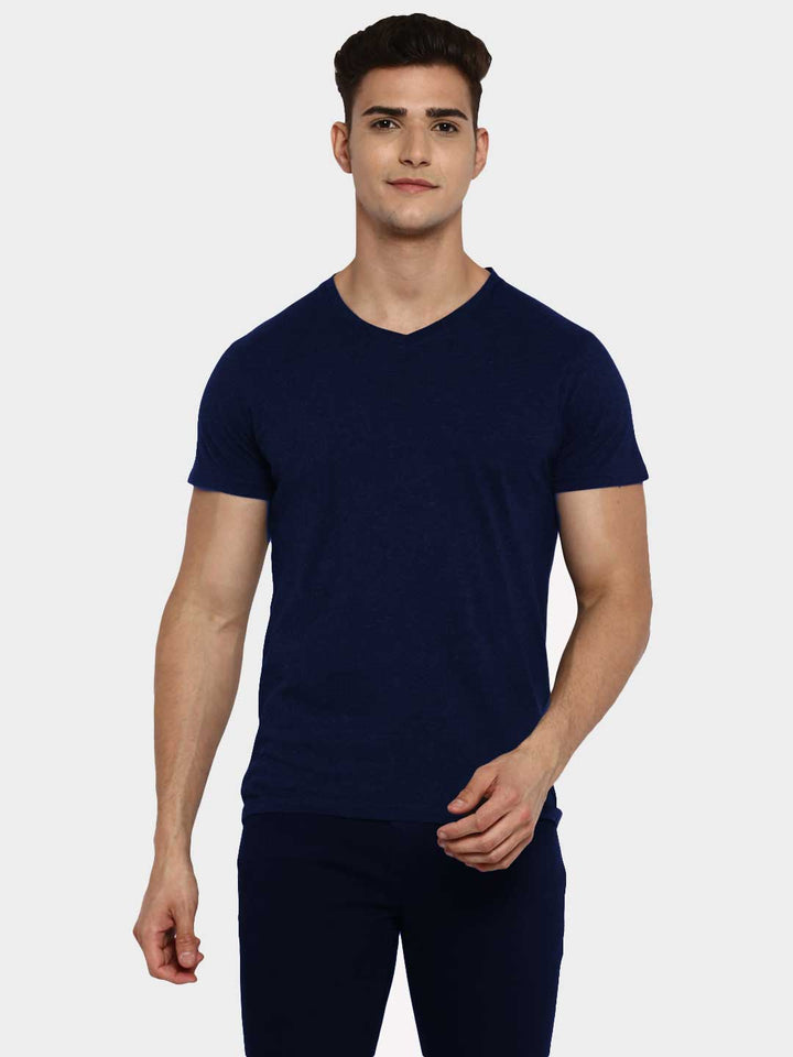 100% Cotton V-Neck Half Sleeves T-Shirt Combo Pack of 3 for Men - Navy, Sky Blue & Charcoal