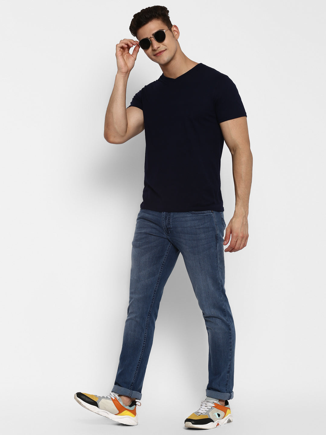 100% Cotton V Neck T-Shirt for Men - Dark Navy (NO EXCHANGE NO RETURN)