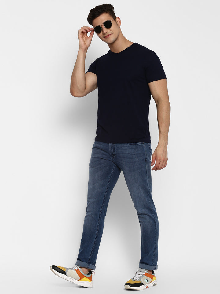 100% Cotton V Neck T-Shirt for Men - Dark Navy (NO EXCHANGE NO RETURN)
