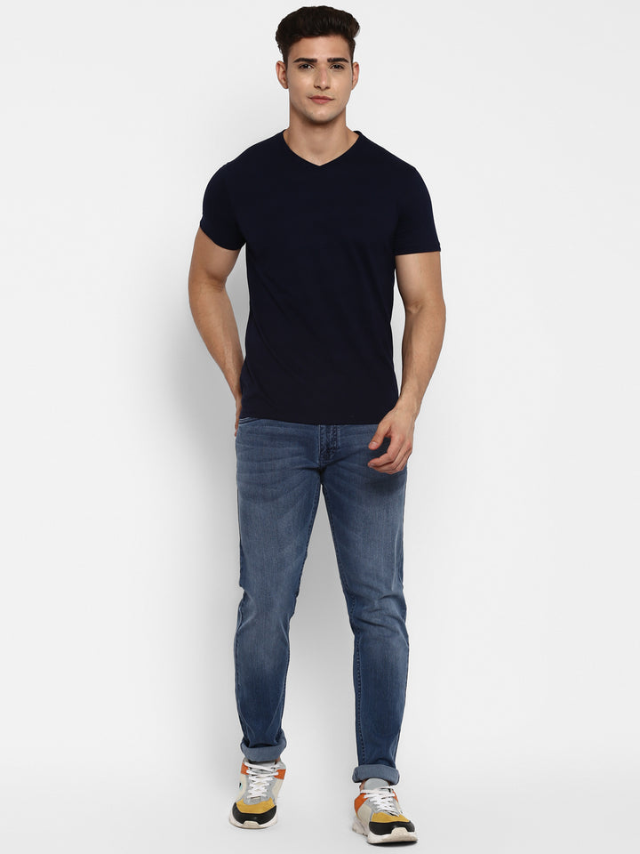 100% Cotton V Neck T-Shirt for Men - Dark Navy (NO EXCHANGE NO RETURN)
