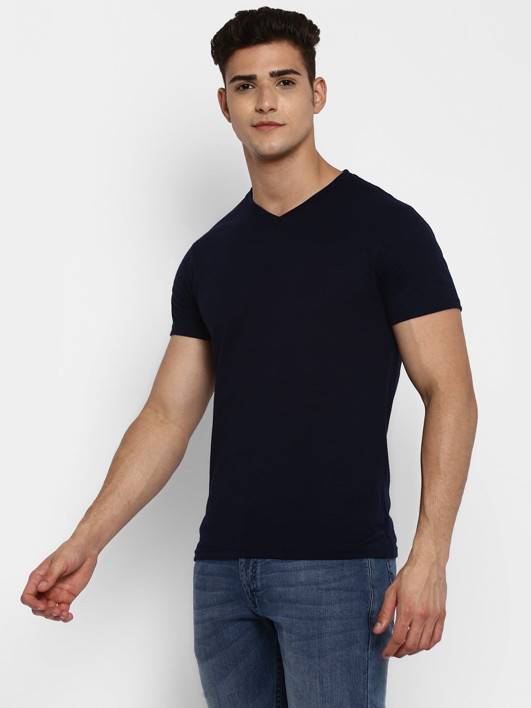 100% Cotton V Neck T-Shirt for Men - Dark Navy (NO EXCHANGE NO RETURN)