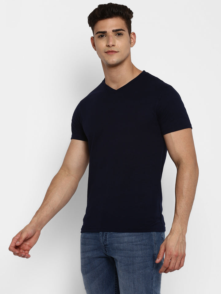 100% Cotton V Neck T-Shirt for Men - Dark Navy (NO EXCHANGE NO RETURN)