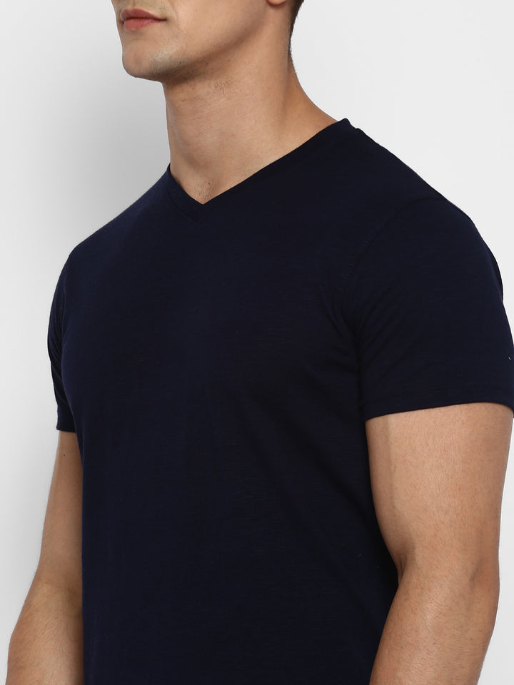 100% Cotton V Neck T-Shirt for Men - Dark Navy (NO EXCHANGE NO RETURN)